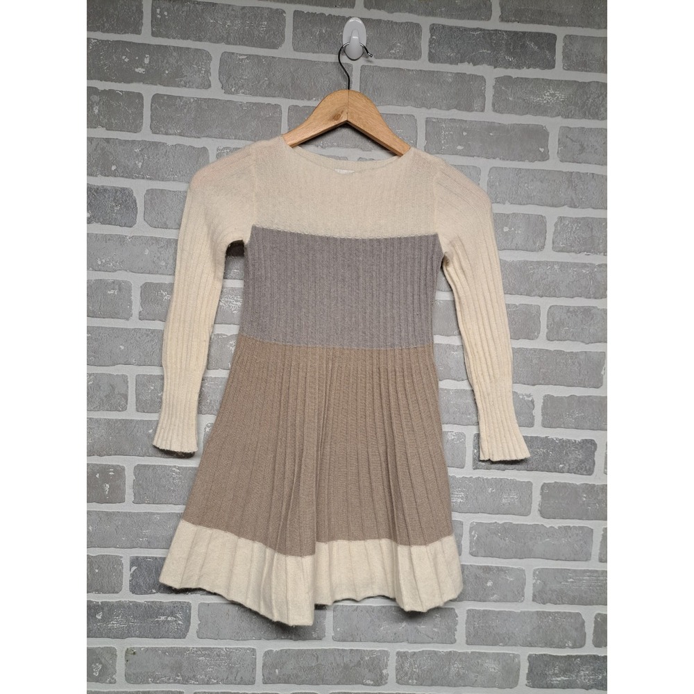 il Gufo Girls Knit Block Color Gray Cream Long Sleeve Pullover Wool Dress Size 6
